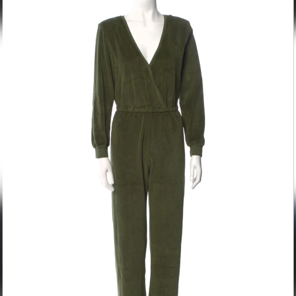 NEW SUZIE KONDI NEW GREEN LONG SLEEVE VELOUR Jumpsuit SZ LG
